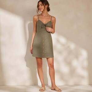 Skylar Madison Olive Linen Smocked Spaghetti Strap Mini Dress Size S